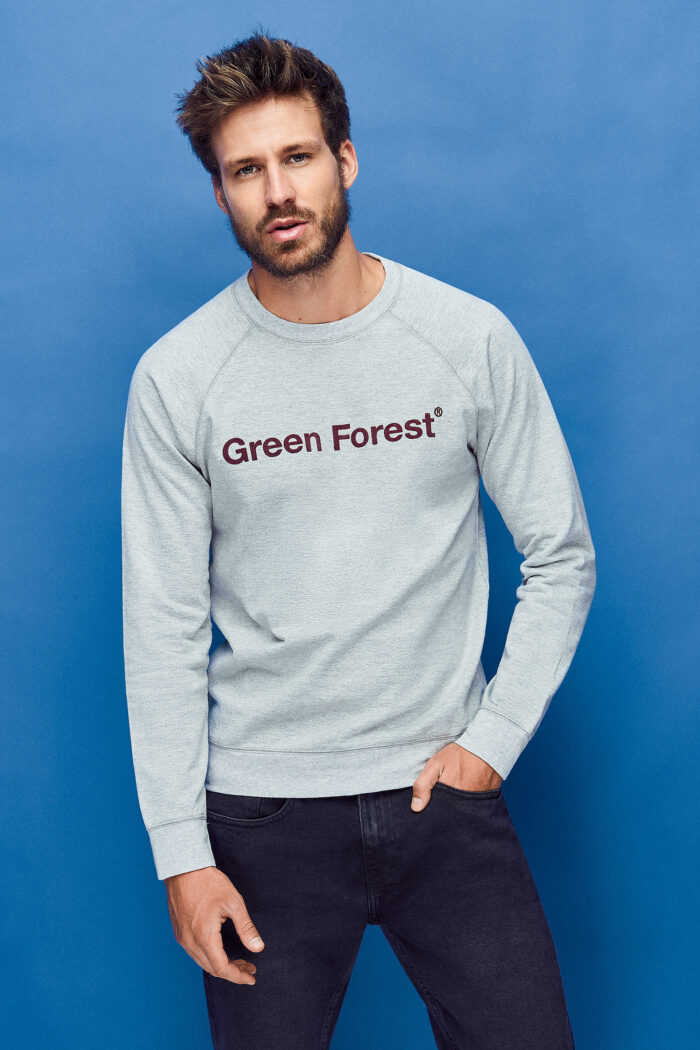 sudadera gris green forest sostenible green forest wear para hombre color gris con estampado contraste