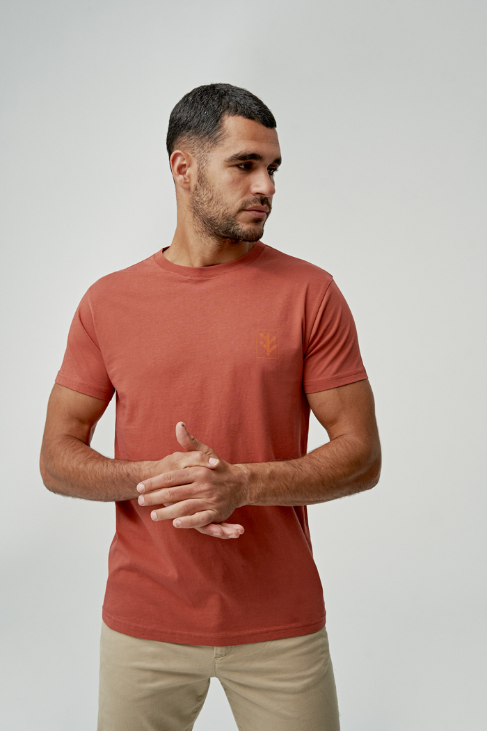 camiseta algodon ecologico hombre color teja